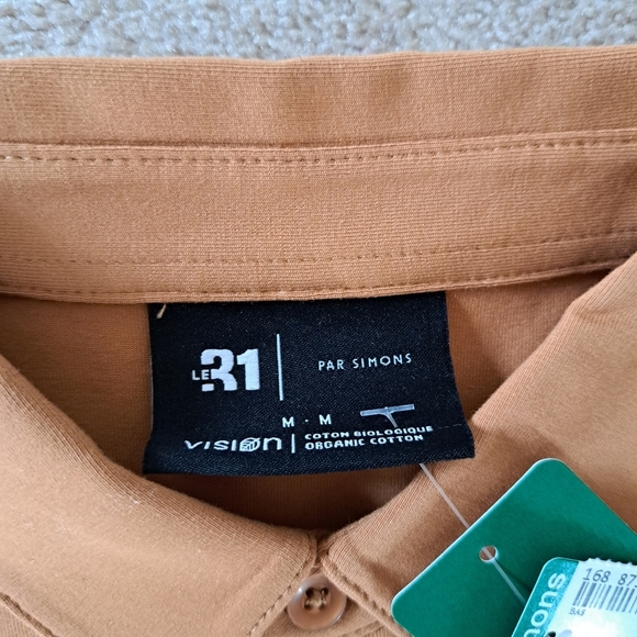 Le31 | Simons Mens Jersey Polo Size Medium Short Sleeved Shirt Camel NWT - Picture 7 of 13